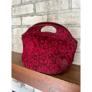 BYO Rambler Neoprene Zipper Lunch Bag in Red Damask Pattern